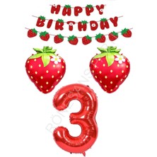Rönesans Parti Happy Bırthday Yazılı Çilek Konsept Folyo Balon Seti Yaş-3