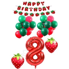 Rönesans Parti Çilek Temalı Latex Balonlu Doğum Günü Parti Seti Yaş-8