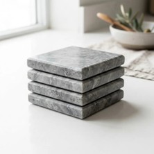 Motif %100 Doğal Mermer 4'lü Fincan ve Kupa Altlığı Seti - Çizilmez Taban (10X10 Cm)