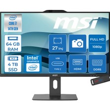 MSI Msı Pro AP272P Intel Core I7 14700 5.4 Ghz 64GB Ddr5 4tb SSD Intel UHD Graphics 770 Freedos 27" IPS Fhd 250NITS 14MS All In One Bilgisayar 14MQ864EUF30 + Zetta USB