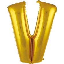 Rönesans Parti Büyük Boy Gold Renk 100 cm V Harfi Folyo Balon