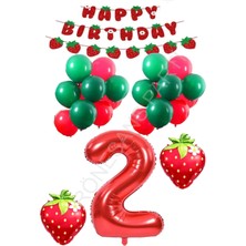 Rönesans Parti Çilek Temalı Latex Balonlu Doğum Günü Parti Seti Yaş-2