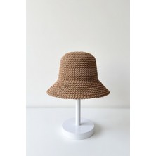 Mollycrush Kadın Kahverengi Hasır Örgü Bucket | Bohem Stil Plaj ve Güneş Şapkası