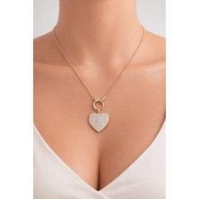 Taşlı Kalp Gold Kolye