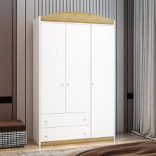 Afilli Lucia 3 Kapaklı Beyaz Ceviz MDF Malzemeden 2 Çekmeceli Gardrop Ayna Yok