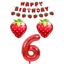 Rönesans Parti Happy Bırthday Yazılı Çilek Konsept Folyo Balon Seti Yaş-6