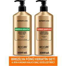 Biocure Saç Düzleştirici Keratin Bakımı 1000 ml + Tuzsuz Arındırıcı Şampuan 1000 ml Brezilya Fönü