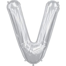 Rönesans Parti Büyük Boy Gümüş Renk 100 cm V Harfi Folyo Balon