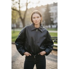 Mandala Tekstil Kadın Crop Kemer Detaylı Deri Ceket