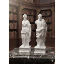 2'li Antik Yunan Heykel Seti - 20 cm Dekoratif Büst Biblo - Beyaz