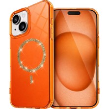  Apple iPhone 14 Live Diamond Magsafe Kapak - Turuncu Nemere