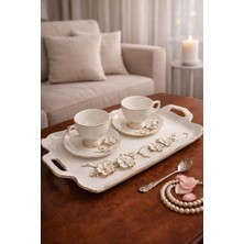 Acar Magnus Tepsili 2 Kişilik El Yapımı Fincan Takımı-Beyaz Gül