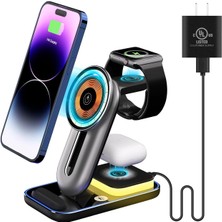 Gunkes 3'ü 1 Arada Kablosuz Şarj Cihazı, Manyetik Kablosuz Şarj Istasyonu,iphone 15,14,13 ve 12 Serisi/pro/pro Max Için Ayarlanabilir Gece Lambalı 15W Hızlı Şarj Cihazı