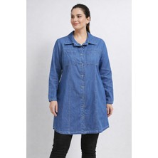 BezeXL Büyük Beden Tensel Kot Gömlek Tunik Mavi