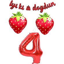 İstoç Parti Iyiki Doğdun Yazılı Çilek Konsept Doğum Günü Folyo Balon Seti Yaş-4