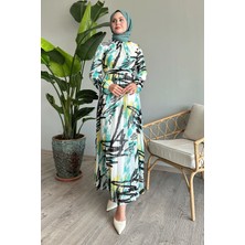 inStyle Karışık Şerit Desen Mint Şifon Elbise