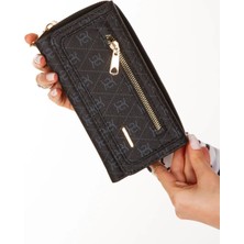 Newish Polo Kadın Deri Desenli Telefon Kağıt Para Bölmeli Kartlık ve Cüzdan NEWPOLO216  - Siyah