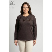 Ravencia Kadın Ağaç Desen Taşlı Likralı Yırtmaçlı Yün Viskon Anne Penye Bluz