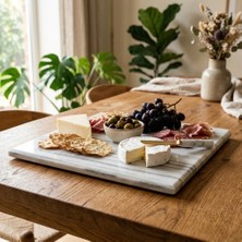 Motif Lüks Doğal Beyaz Mermer Sunum Tabağı ve Şarküteri Tabağı | Minimalist Kare Kesim