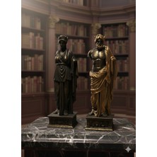 2'li Antik Yunan Heykel Seti - 20 cm Dekoratif Büst Biblo - Altın Eskitme