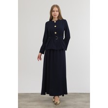 Vavinor Gold Düğme Detaylı Etek Bluz Takım - Lacivert