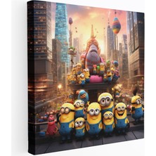 Popcas Canlı Şehir Manzarası Minyonlar Kanvas Tablo Duvar Dekorasyonu