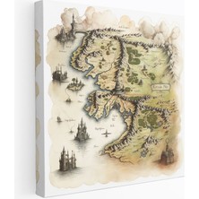 Popcas Orta Dünya Haritası Detaylı Mürekkep Çizimi Duvar Sanatı