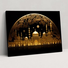 Popcas Islam Hat Sanatı Camii Kanvas Tablo Altın Silüet
