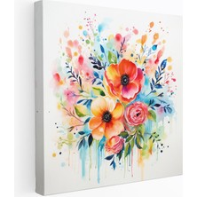 Popcas Motivasyon Dolu Kanvas Tablo - Cesur Hattı Kalligrafi ve Suluboya Çiçekler