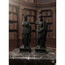 2'li Antik Yunan Heykel Seti - 20 cm Dekoratif Büst Biblo - Siyah