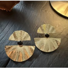 Bimia Golden Fan Noir Pirinç El Yapımı Küpe