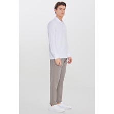 Pamuklu Standart Fit Normal Kesim Beli Lastikli Diagonal Desenli Örme Pantolon