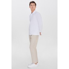 Pamuklu Standart Fit Normal Kesim Beli Lastikli Diagonal Desenli Örme Pantolon