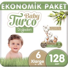 Baby Turco Doğadan Xlarge 6 Numara Bantlı Bebek Bezi 128 Adet 16 - 25 kg Ekstra Yumuşak