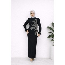 MayaBella Önü Işlemeli Kalem Tesettür Abiye Siyah