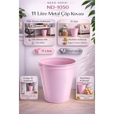 Need ND-1050 Metal Toz Pembe Çöp Kovası 11 Litre – Lavabo Altı, Mutfak ve Ofis Için Şık Konik Tasarım