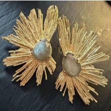 Bimia Golden Sunburst Pirinç El Yapımı Küpe