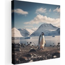Popcas Penguen Kanvas Tablo Karla Kaplı Plajda Huzurlu Penguen Görüntüsü
