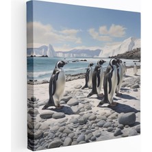 Popcas Penguen Kanvas Tablo Gerçekçi Karlı Penguenler Duvar Sanatı