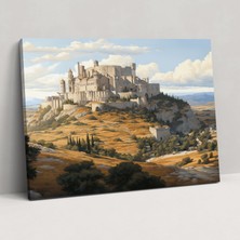 Popcas Eski Ortaçağ Kalesi Hat Sanatı Kanvas Tablo Ortaçağ Zarafeti