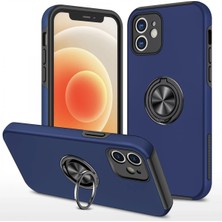  iPhone 12 Kılıf Elit Yüzüklü Kapak - Lacivert Nemere
