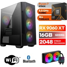 MSI Şafak-Gaming Pc Ddr5-Ryzen 7 9700X-RX 9060XT 16GB- 16 GB Ddr5 Ram-1 Tb Nvme 5000 4000-WİN11PRO-240MM Sıvı Sogutma-