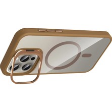  Apple iPhone 15 Pro Max Remim Lensli Magsafe Standlı Kapak - Kahverengi Nemere