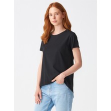 Dilvin 3471 Kadın Basic T-Shirt Kısa Kol Bisiklet Yaka Siyah %100 Pamuk 36 Beden