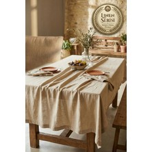 Morlay Linen | Vintage Naturel Keten Masa Örtüsü - Ham Bej Yıkanmış Keten Bohem Sofra Örtüsü