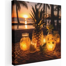 Popcas Tropikal Ananas Duvar Sanatı Kanvas Tablo Nefes Kesen Günbatımı Palmiye Ağaçları
