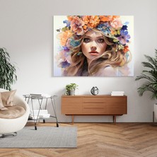 Popcas Kadın Kanvas Tablo: Renkli Çiçekler - Su Rengi Boyama Ev Dekorasyonu
