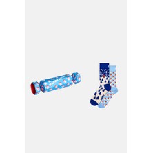 Happy Socks - Mavi Kutlama Desenli 2\'li Pamuklu Çorap Seti