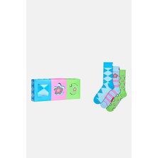 Happy Socks - Çok Renkli Karışık Geometrik Desenli 3\'lü Pamuklu Çorap Seti