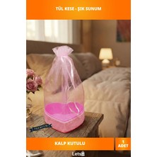 Letsii Pembe Kalpli Tül Kese ve Simli Kalp Kutusu